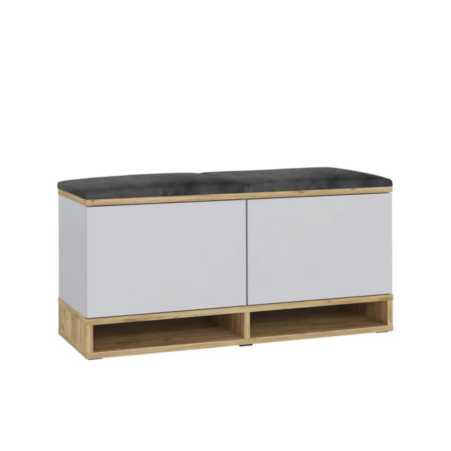 Szafka na buty z siedziskiem DUBAI biała/dąb craft/szara