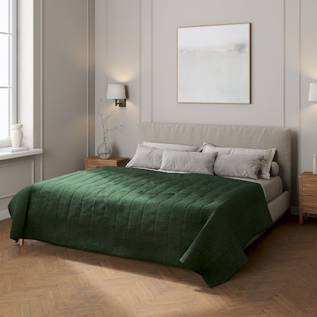 Narzuta pikowana w pasy 200x210 leśna zieleń szenil