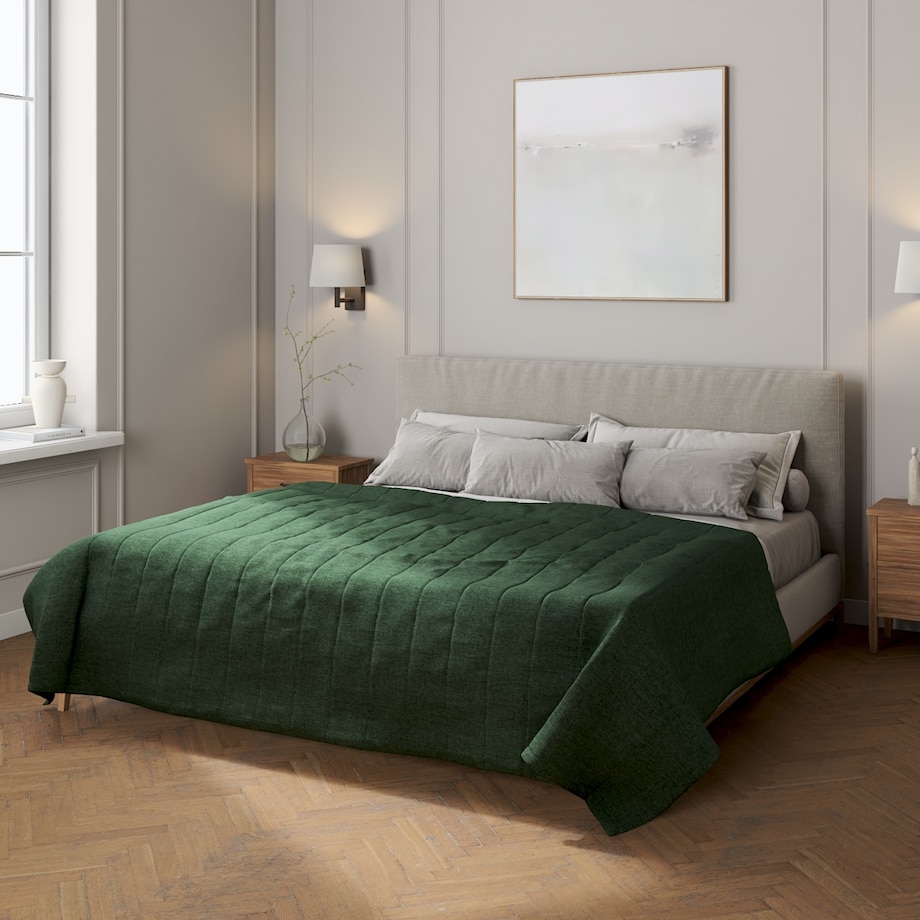 Narzuta pikowana w pasy 200x210 leśna zieleń szenil