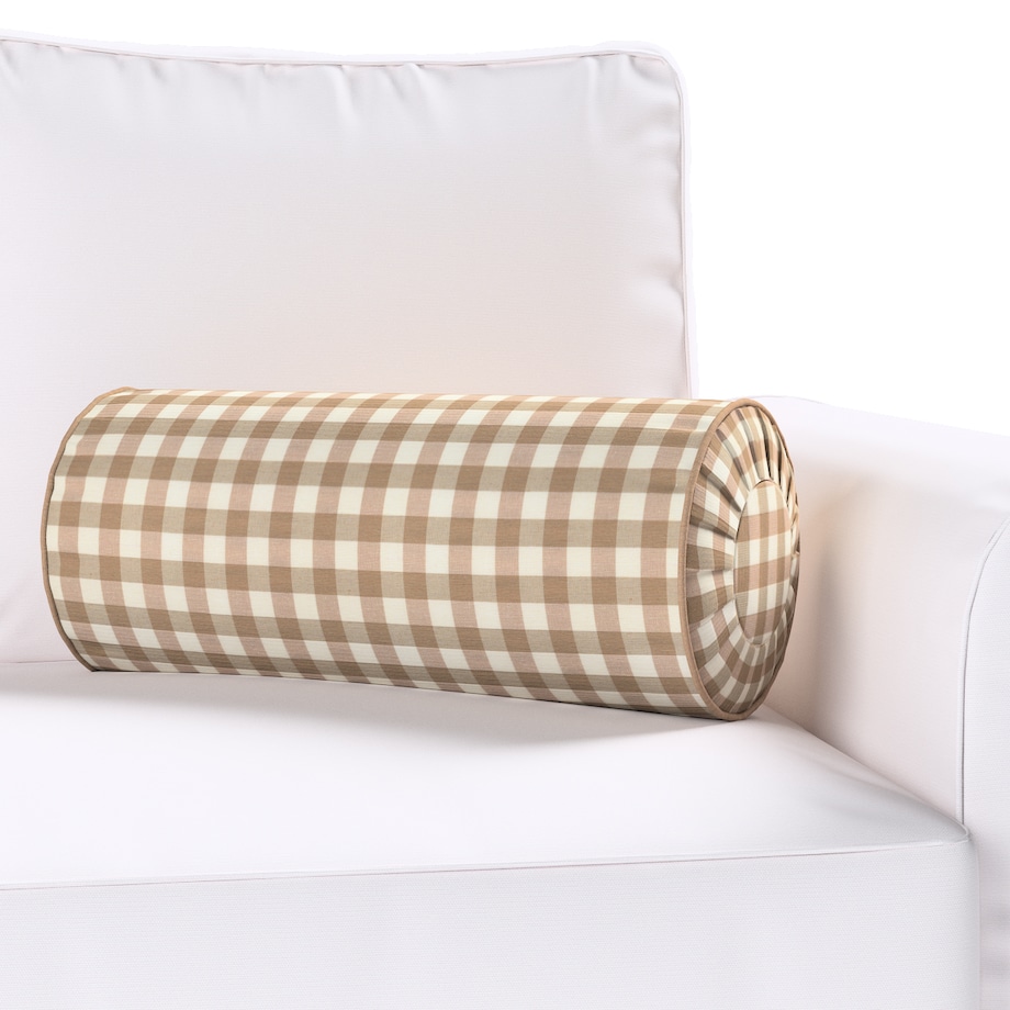 Poduszka wałek z zakładkami, beżowo-biała kratka (1,5x1,5cm), Ø20 x 50 cm, Quadro