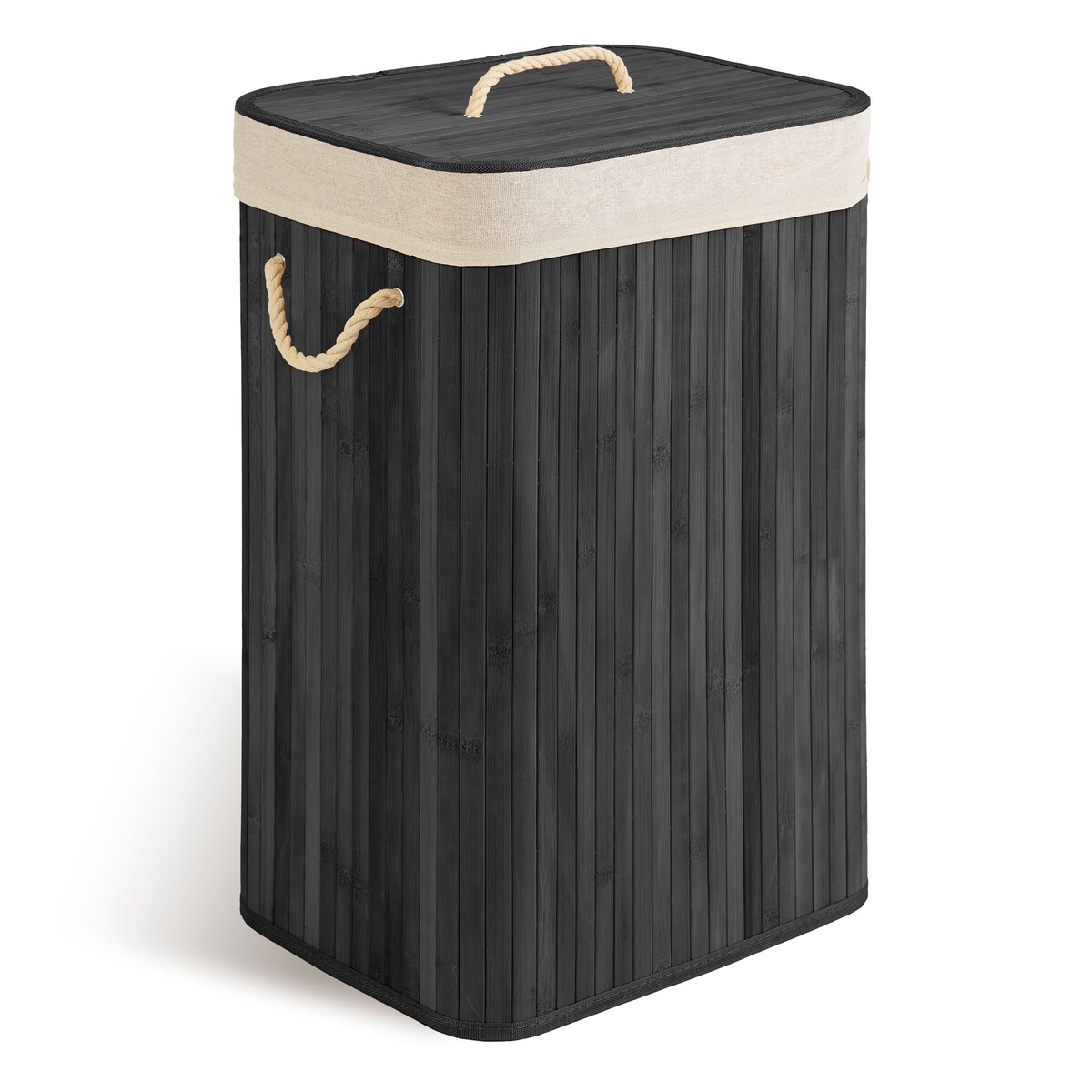 Massido, bambusowy kosz na pranie z pokrywą 72l, czarny 61x42x32 cm
