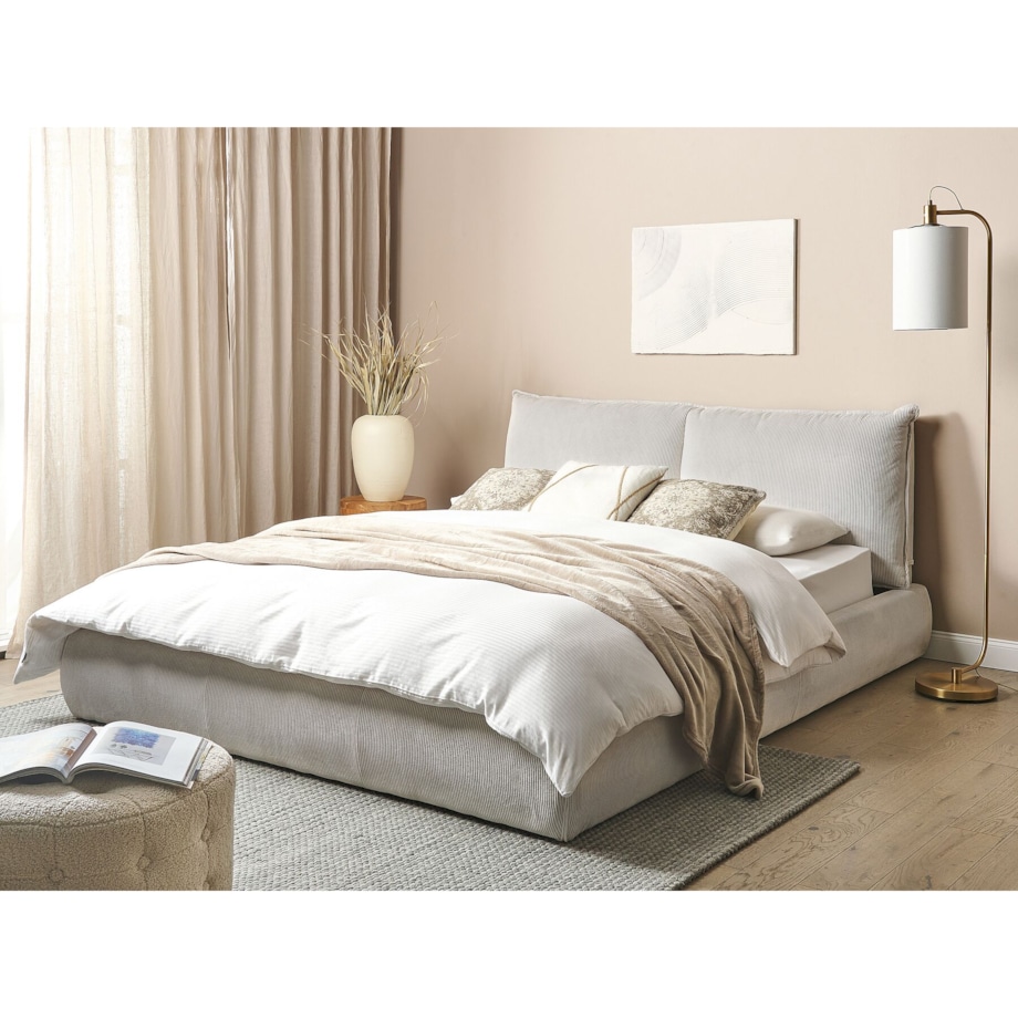 Łóżko sztruksowe 160 x 200 cm beżowe VINAY