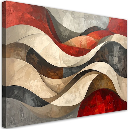 Obraz do salonu sypialni biura loftu, Abstrakcja linie kształty beżowy czerwony