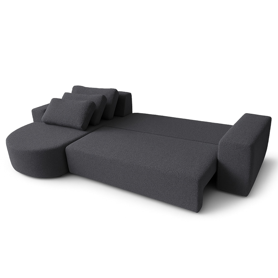 Narożnik Vello z funkcją spania do salonu,lewostronny-tkanina boucle-grafit