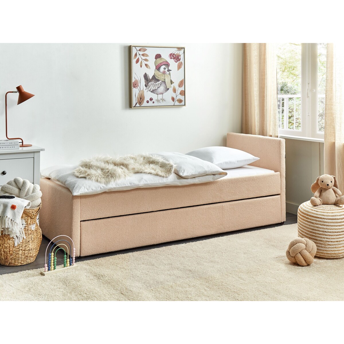 Łóżko wysuwane boucle 80 x 200 cm brzoskwiniowe MARMANDE