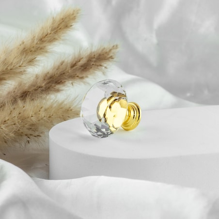Gałka meblowa uchwyt meblowy kryształowa diamentowa glamour złota 31mm