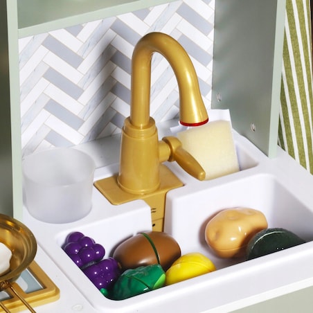 Drewniana kuchnia dla dzieci MintLux – duża kuchnia zabawkowa z dźwiękami, zlewem i akcesoriami 90 cm