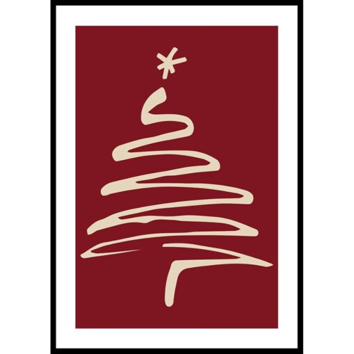 Poster Story, Plakat, Obraz - Choinka na Czerwonym Tle, wymiary 30 x 42 cm