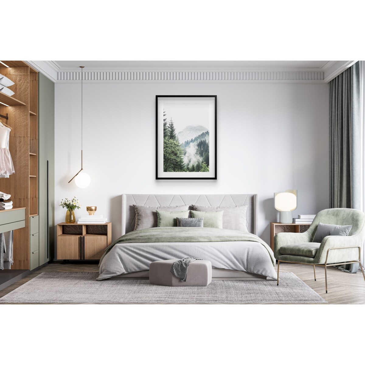 Plakat do sypialni salonu Obraz w ramie 50x70 Las we mgle