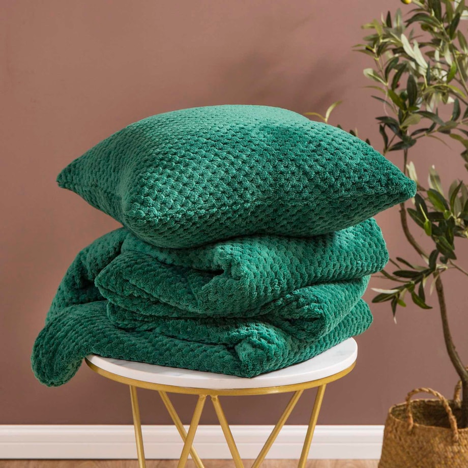 Butelkowa Zieleń Koc Narzuta z mikrofibry 200 x 220 Duży Pled Puszysty miękki