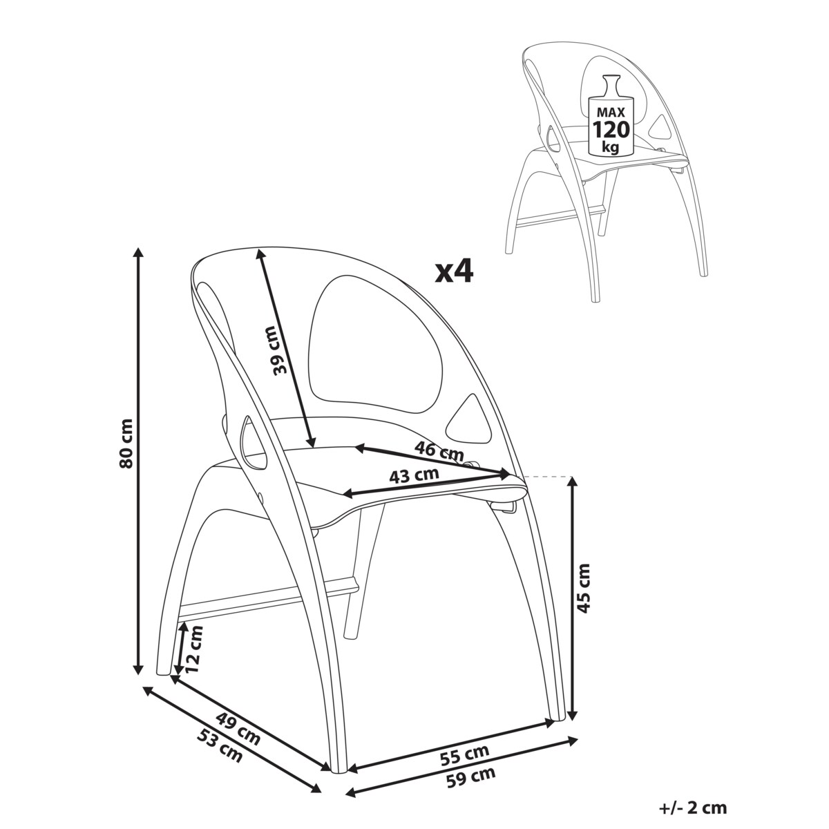 Zestaw 4 krzeseł ogrodowych Składane NEMI Lazurowy