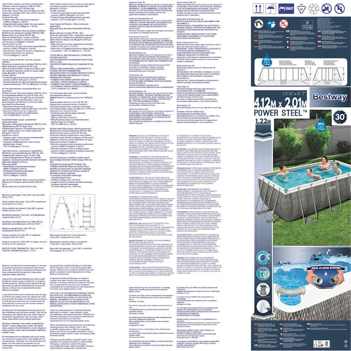 Bestway Basen Power Steel z akcesoriami, prostokątny, 412x201x122 cm