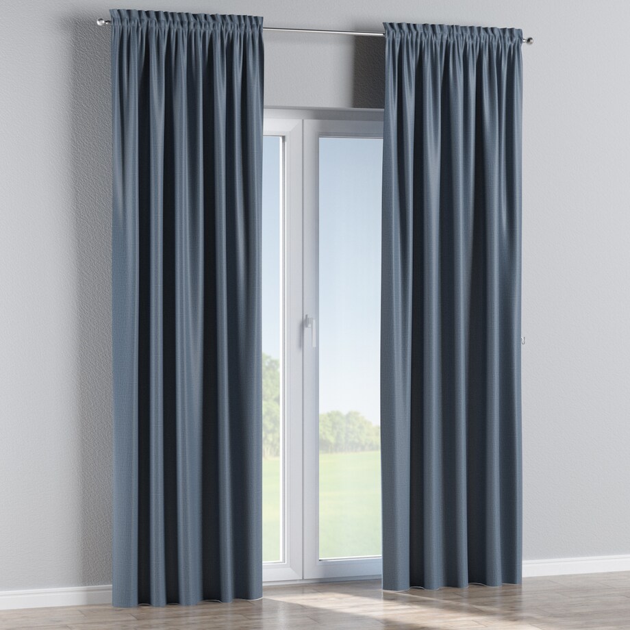 Zasłona na kanale z grzywką 1 szt. 130x245 ciemny niebieski o wyraźnej strukturze