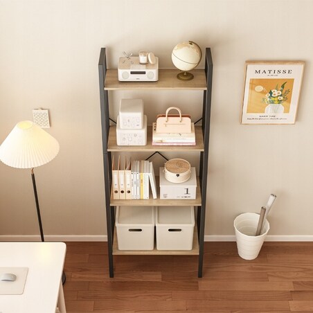 Regał na książki stojący rustykalny drabinka loft retro jasny brąz 4 półki