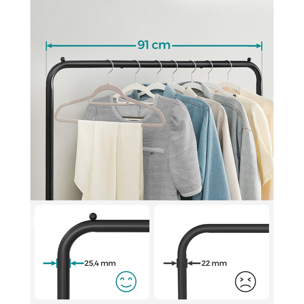 Wieszak Na Ubrania Na Kółkach 90,5X40,5X158 Cm Czarny