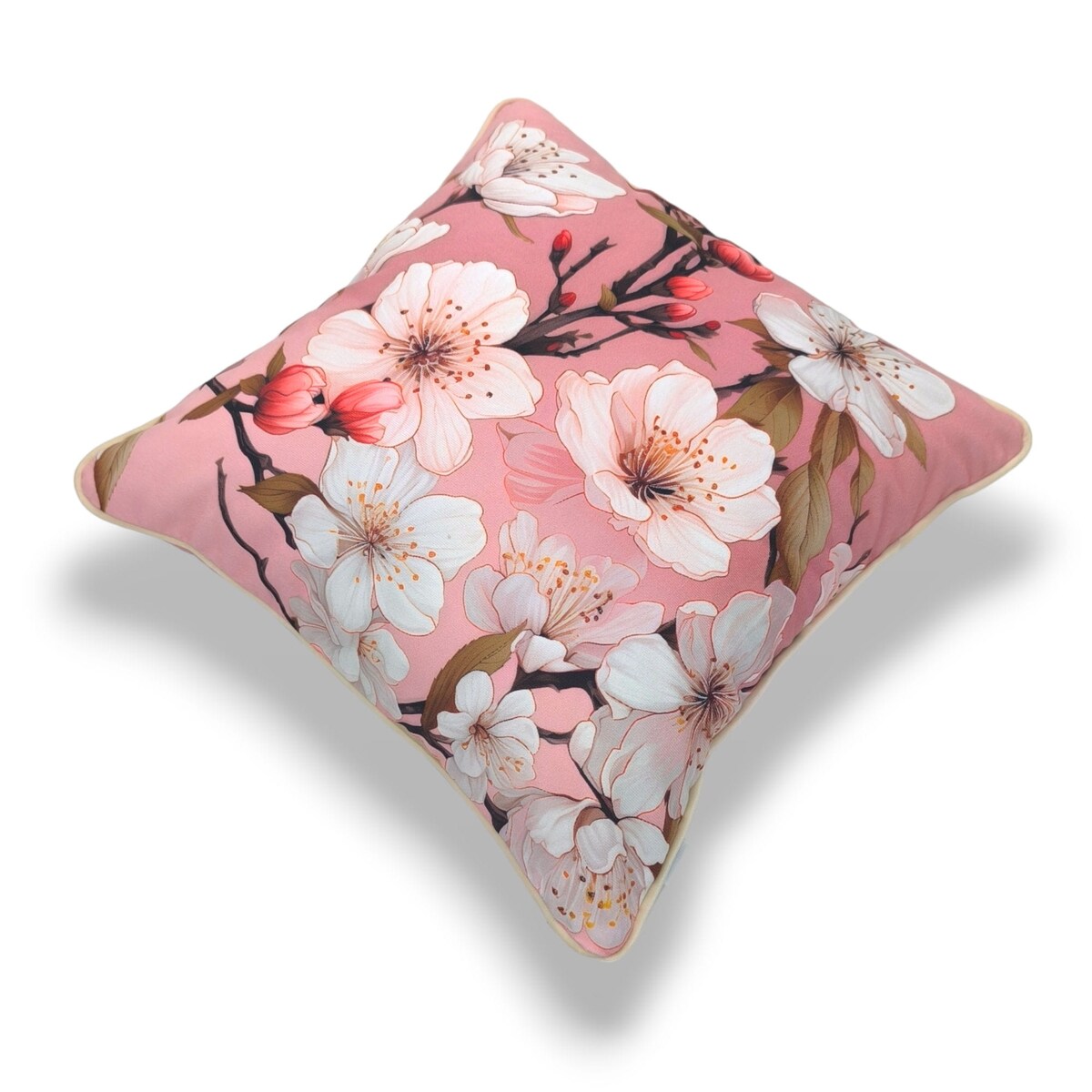 Różowa poduszka dekoracyjna w kwiaty wiśni 45x45 Floral Vintage