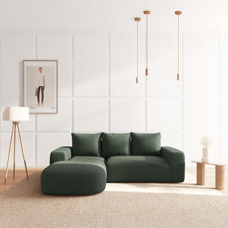 Monce Sofa narożna lewa ciemnozielona