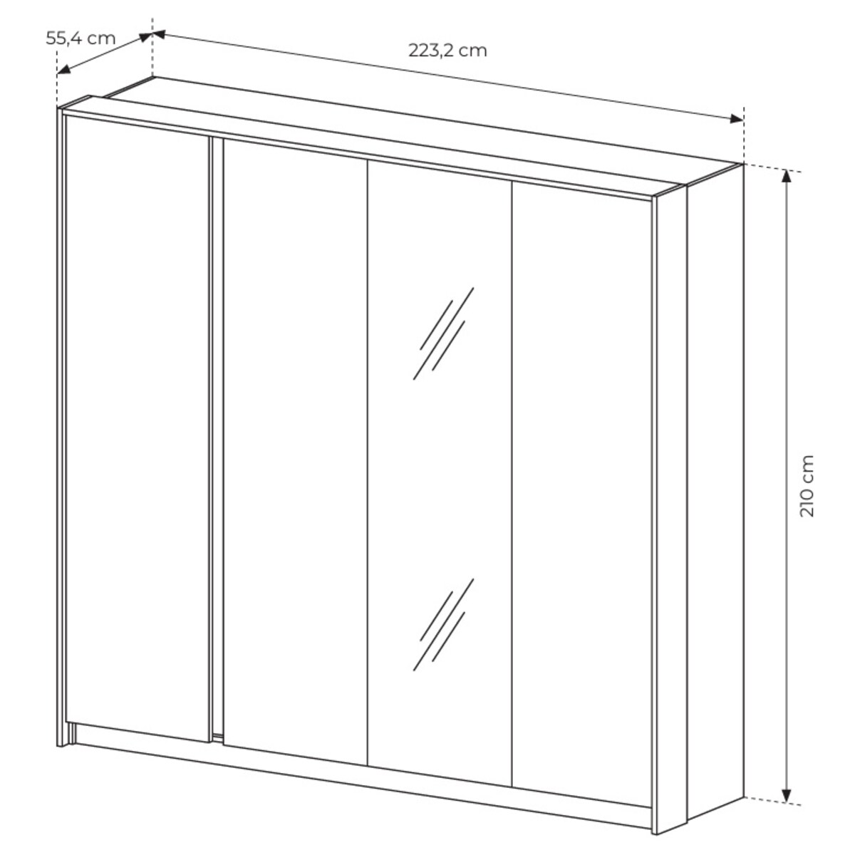 Pojemna Szafa 220 DASTIN z lustrem na drzwiach i oświetleniem LED beżowa