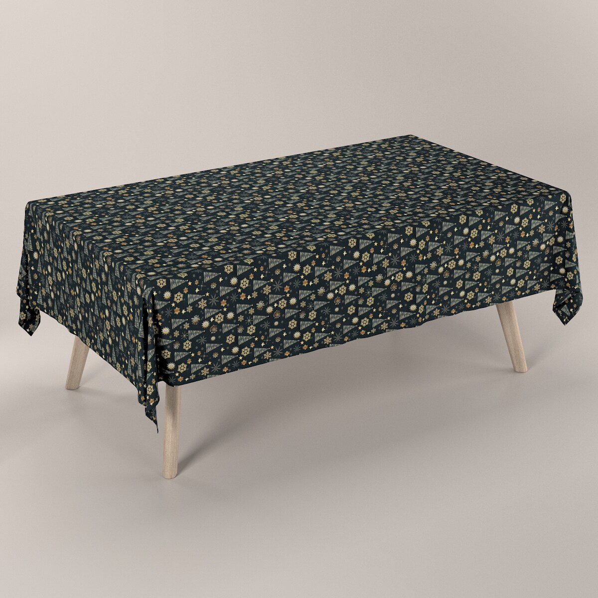 Obrus prostokątny 130 x 130 cm złoty wzór na czarnym tle