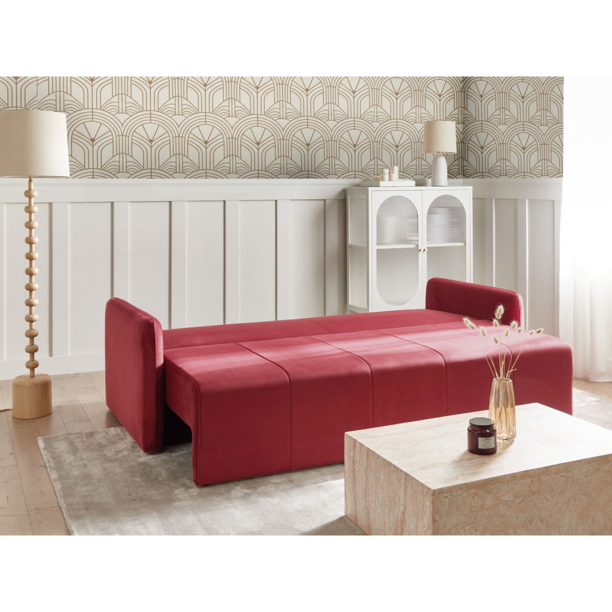 Sofa rozkładana dla 3 osób EGGE Welur Burgundowy