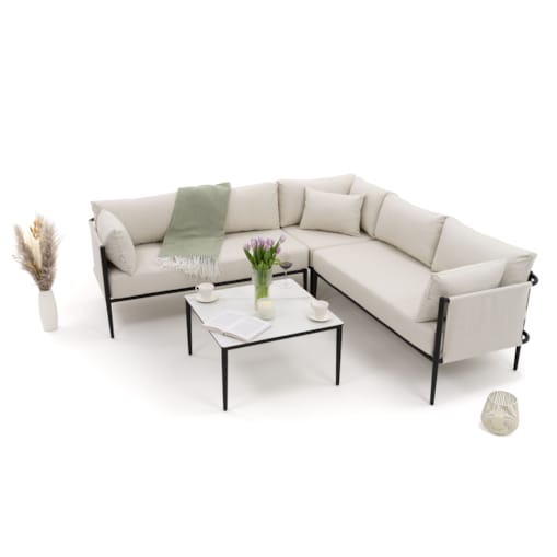 Zestaw mebli ogrodowych aluminiowe nowoczesne narożnik BELIZE beżowo białe