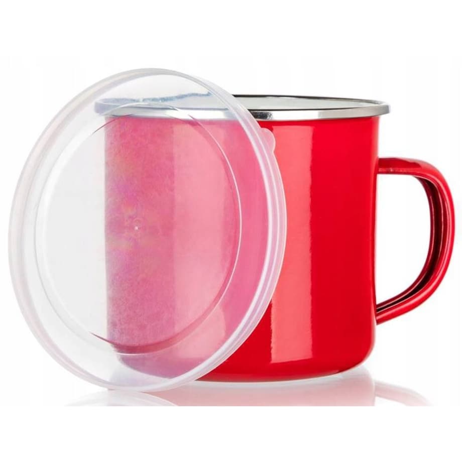 KUBEK EMALIOWANY CZERWONY 500ml z pokrywką