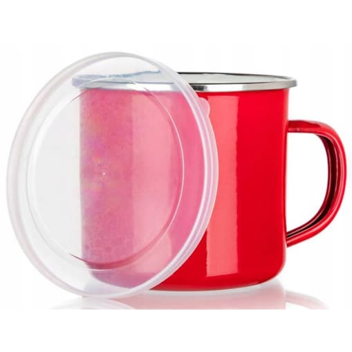 KUBEK EMALIOWANY CZERWONY 500ml z pokrywką