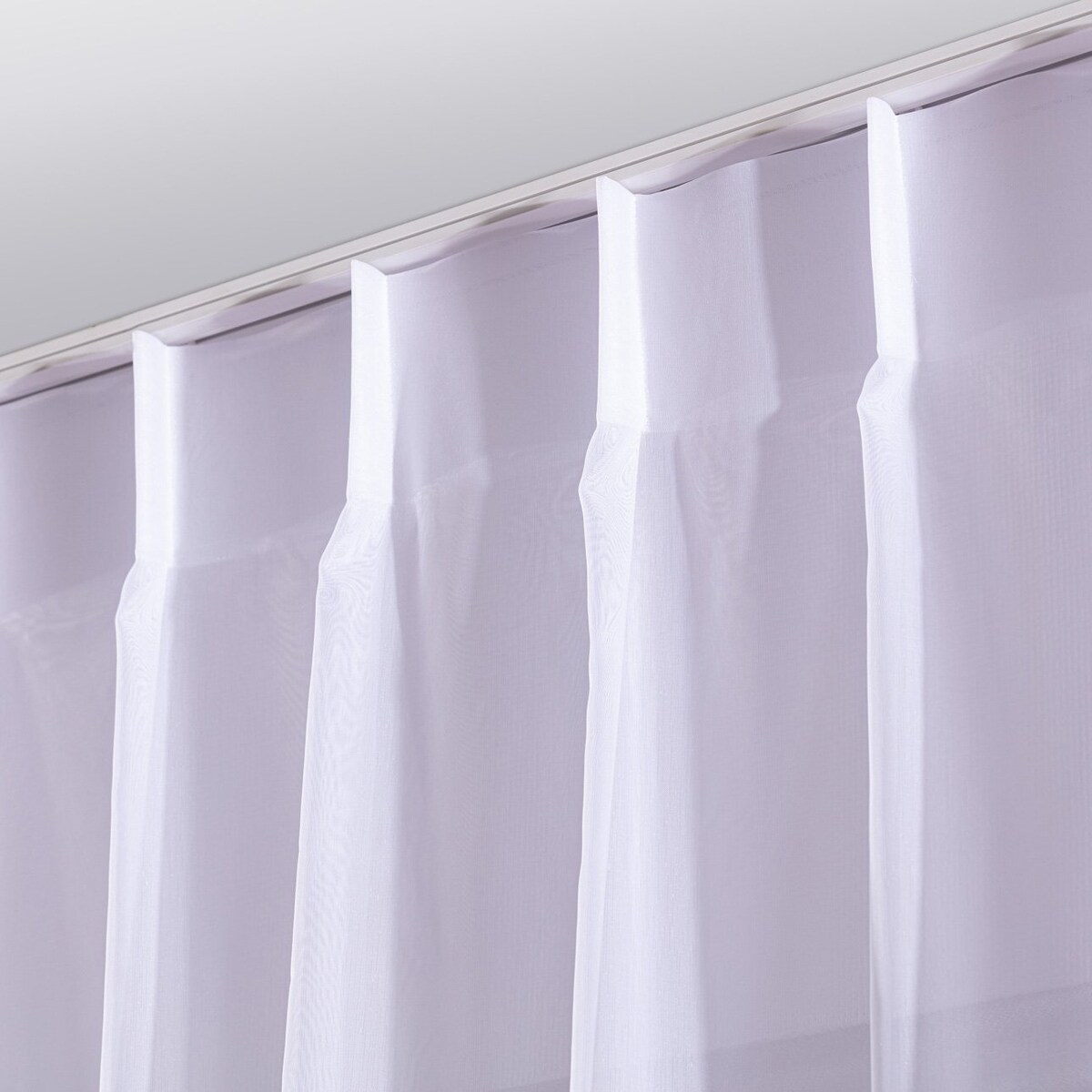 Firana na haczykach flex pojedynczych, biały z przeszyciem, Woale i firany
