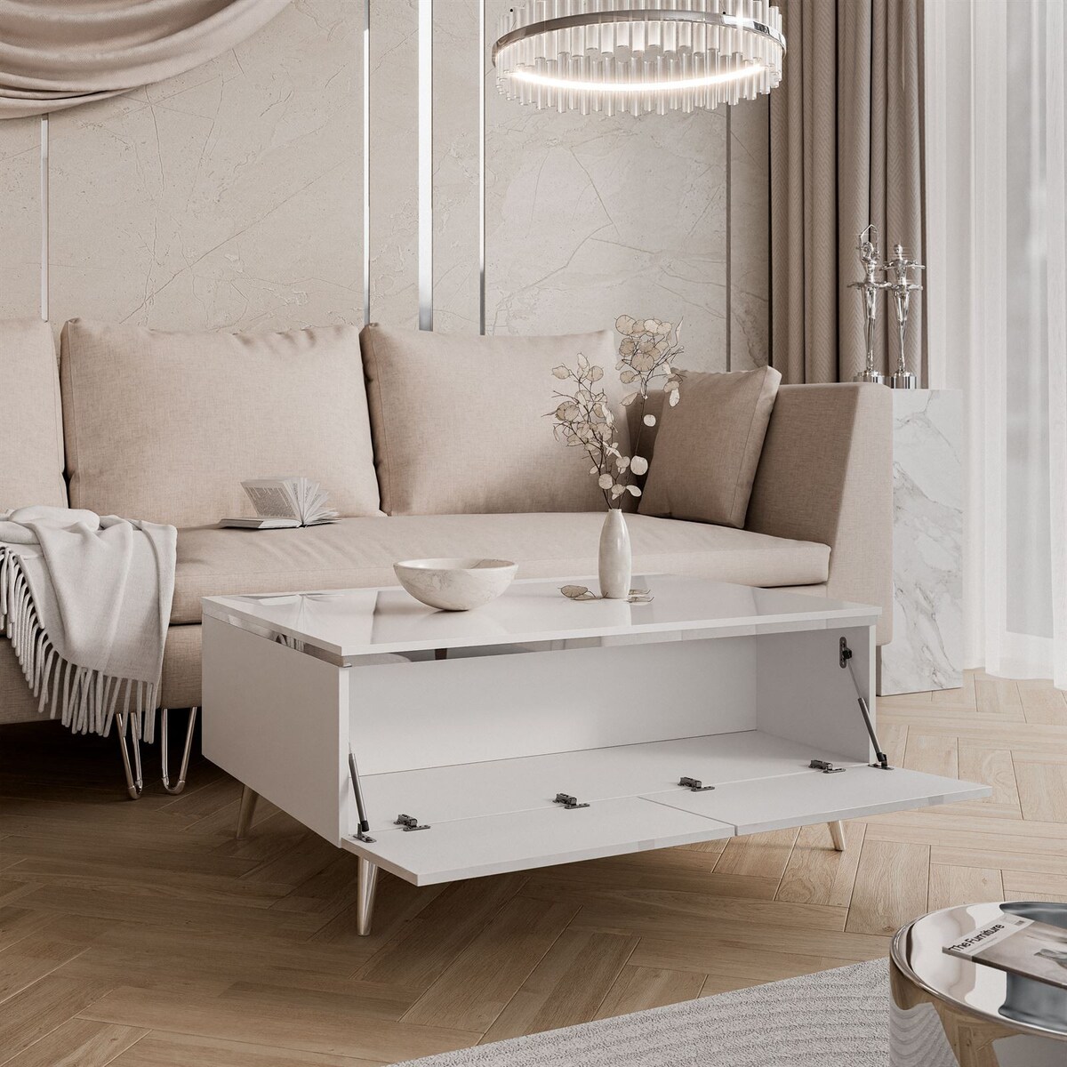 Ława AURORA SILVER ze schowkiem nogi skośne chromowane