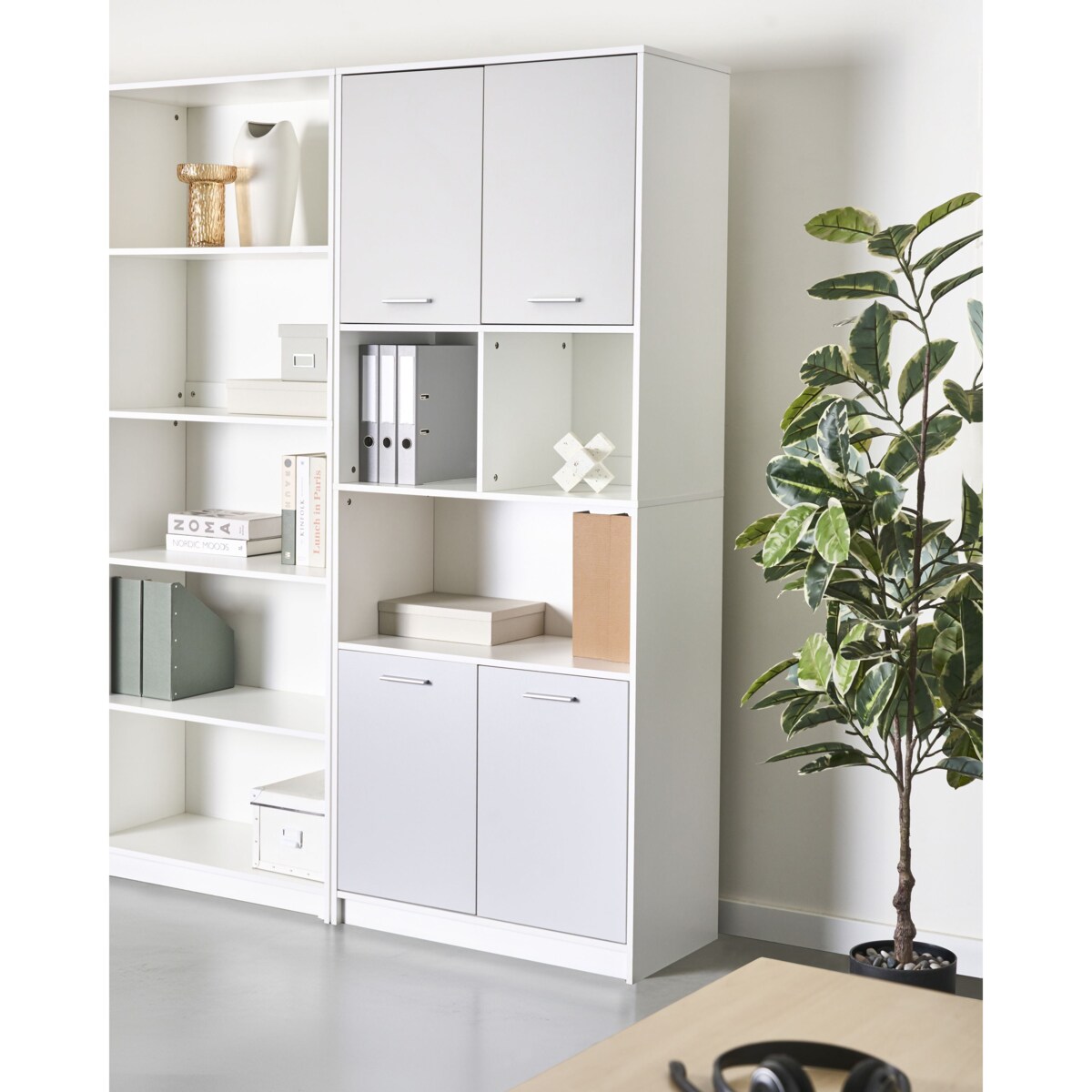 Regał 4-drzwiowy ZEHNA Szary/ biały