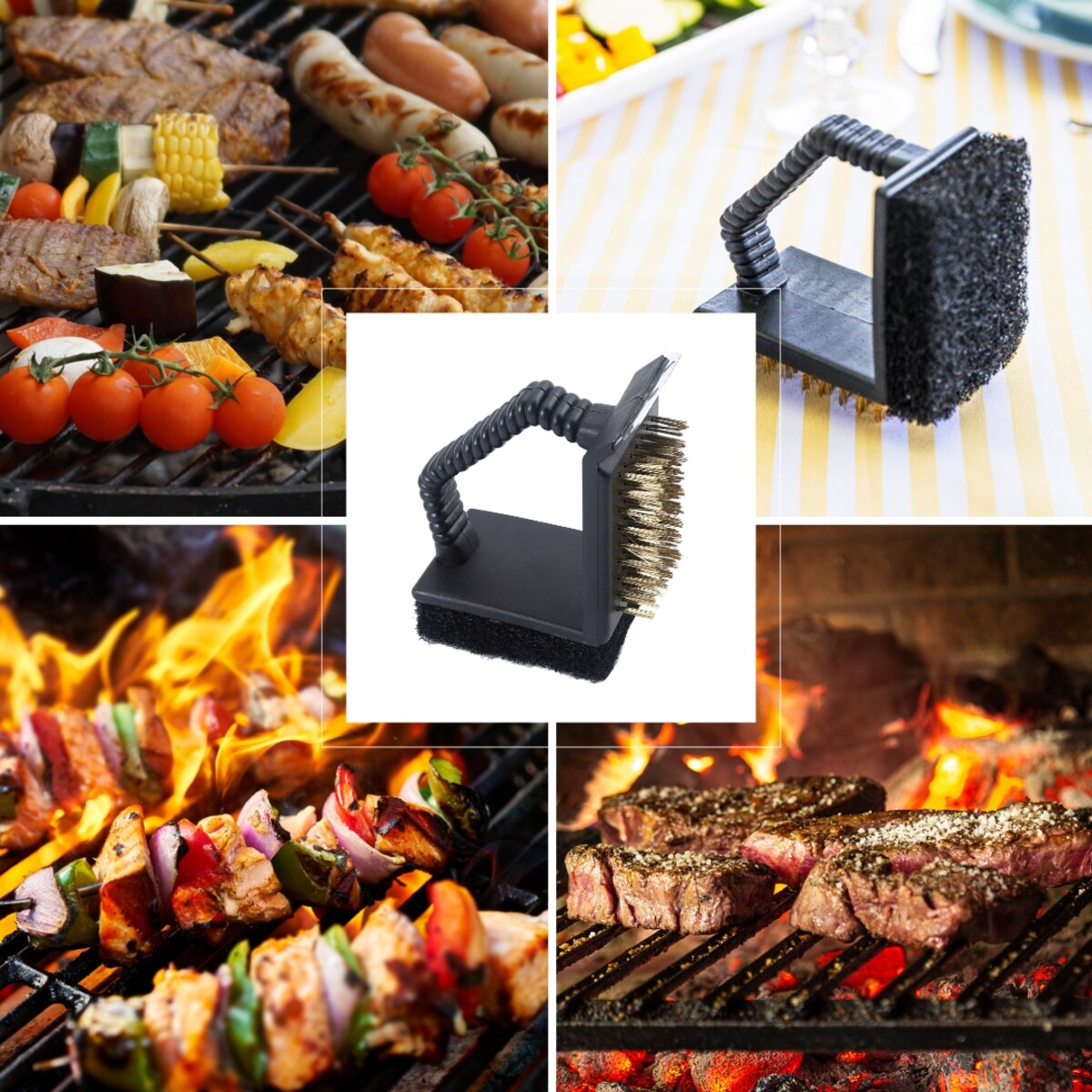 Szczotka do czyszczenia grilla 3w1, skrobak+gąbka+szczotka, KINGHOFF