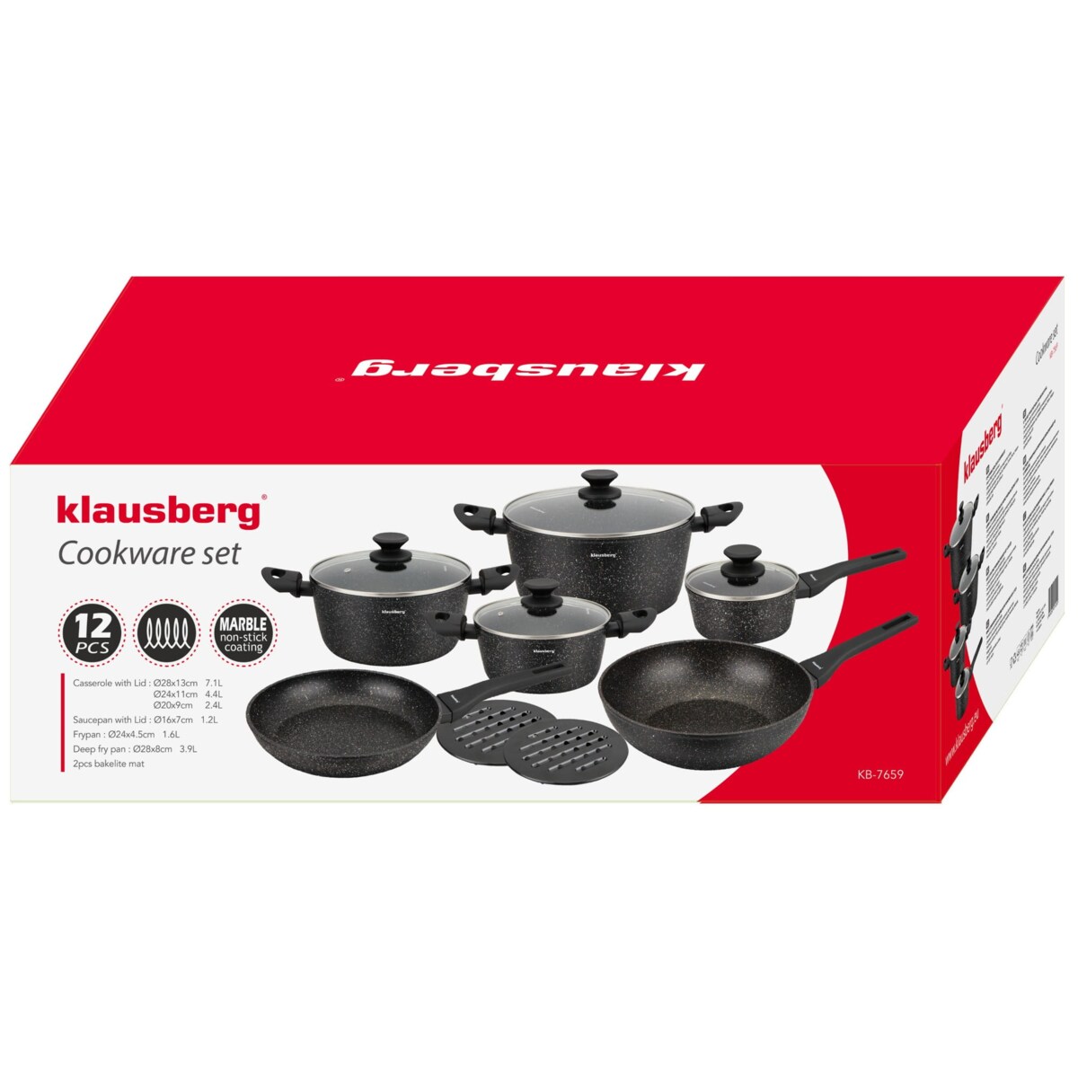 Komplet garnków z marmurkową powłoką nieprzywierającą 12-ele KLAUSBERG