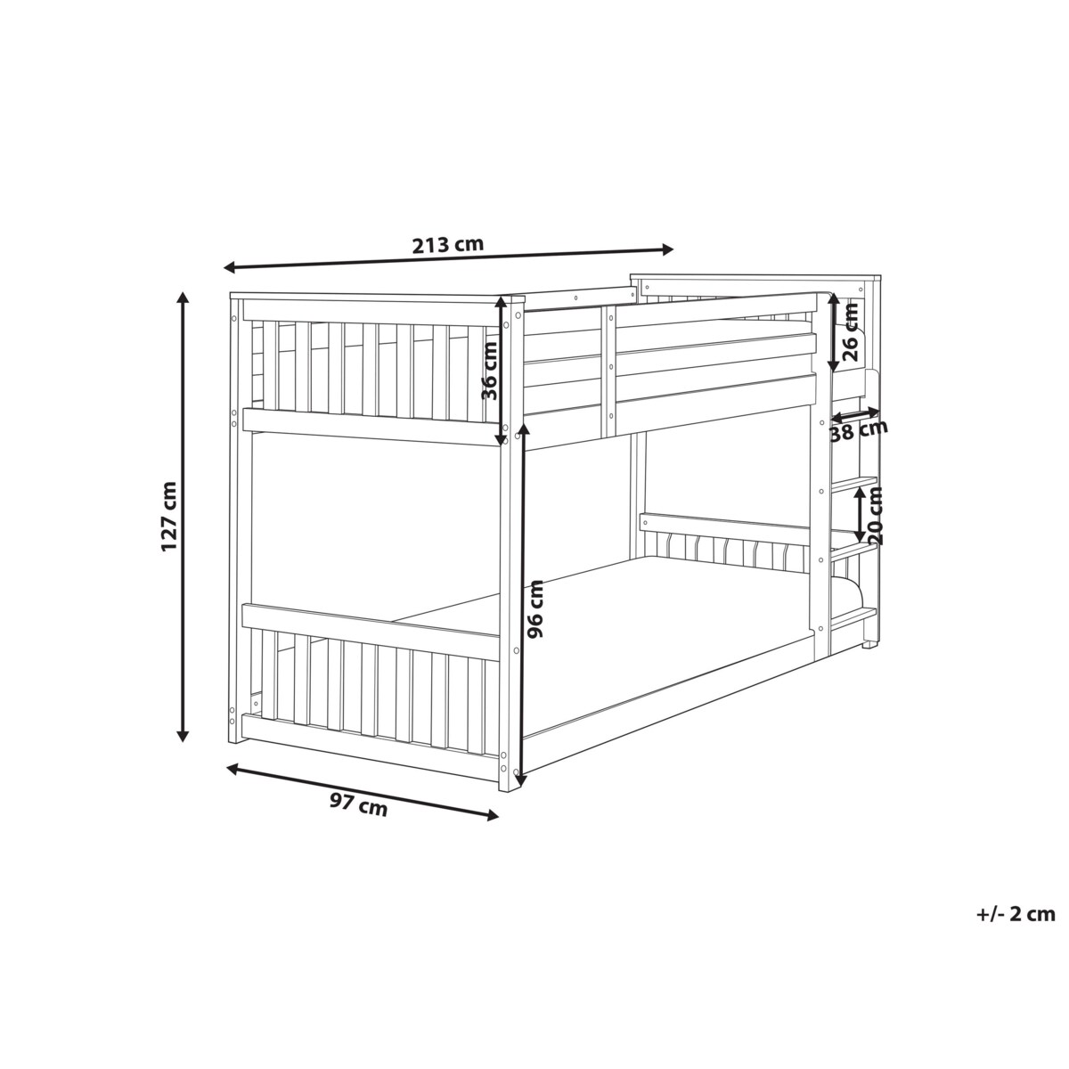 Łóżko piętrowe drewniane 90 x 200 cm białe LAZER