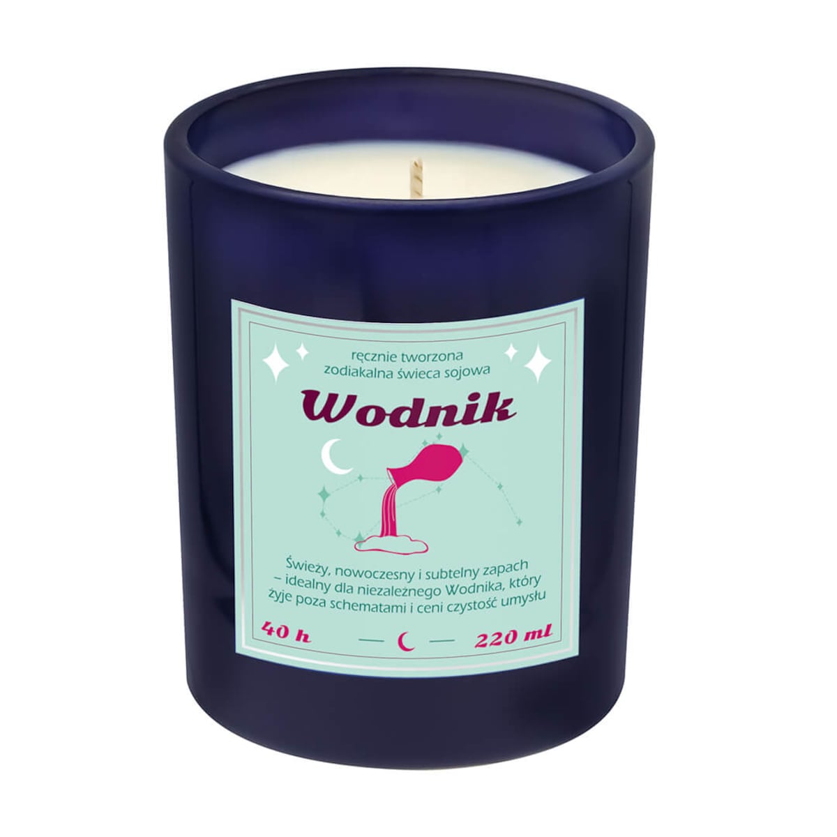 Świeca zodiakalna sojowa naturalna zapachowa WODNIK - bezpieczna, ręcznie robiona w szklanym słoiczku na prezent upominek dla osoby ze znakiem zodiaku WODNIKA