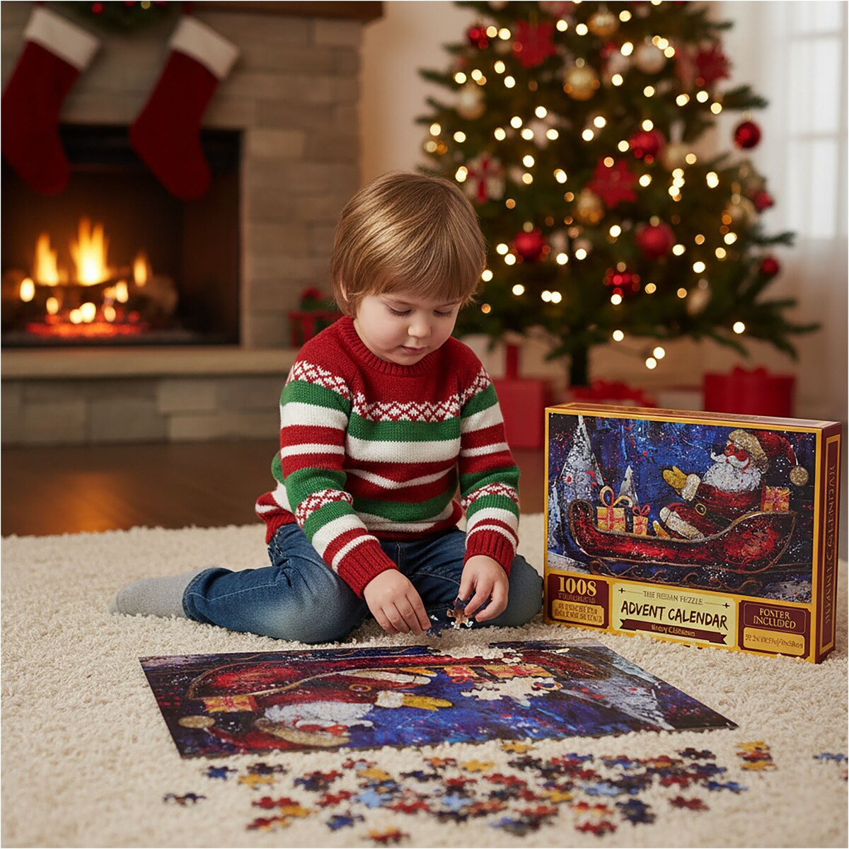 Kalendarz Adwentowy Puzzle Świąteczne Prezent 1008 Elementów Sanie Mikołaja