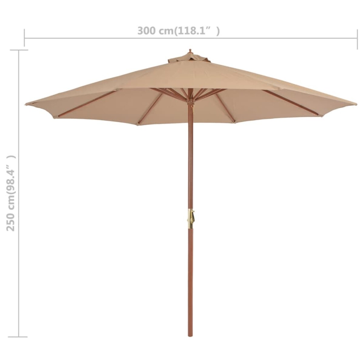 vidaXL Parasol ogrodowy na drewnianym słupku, 300 cm, taupe