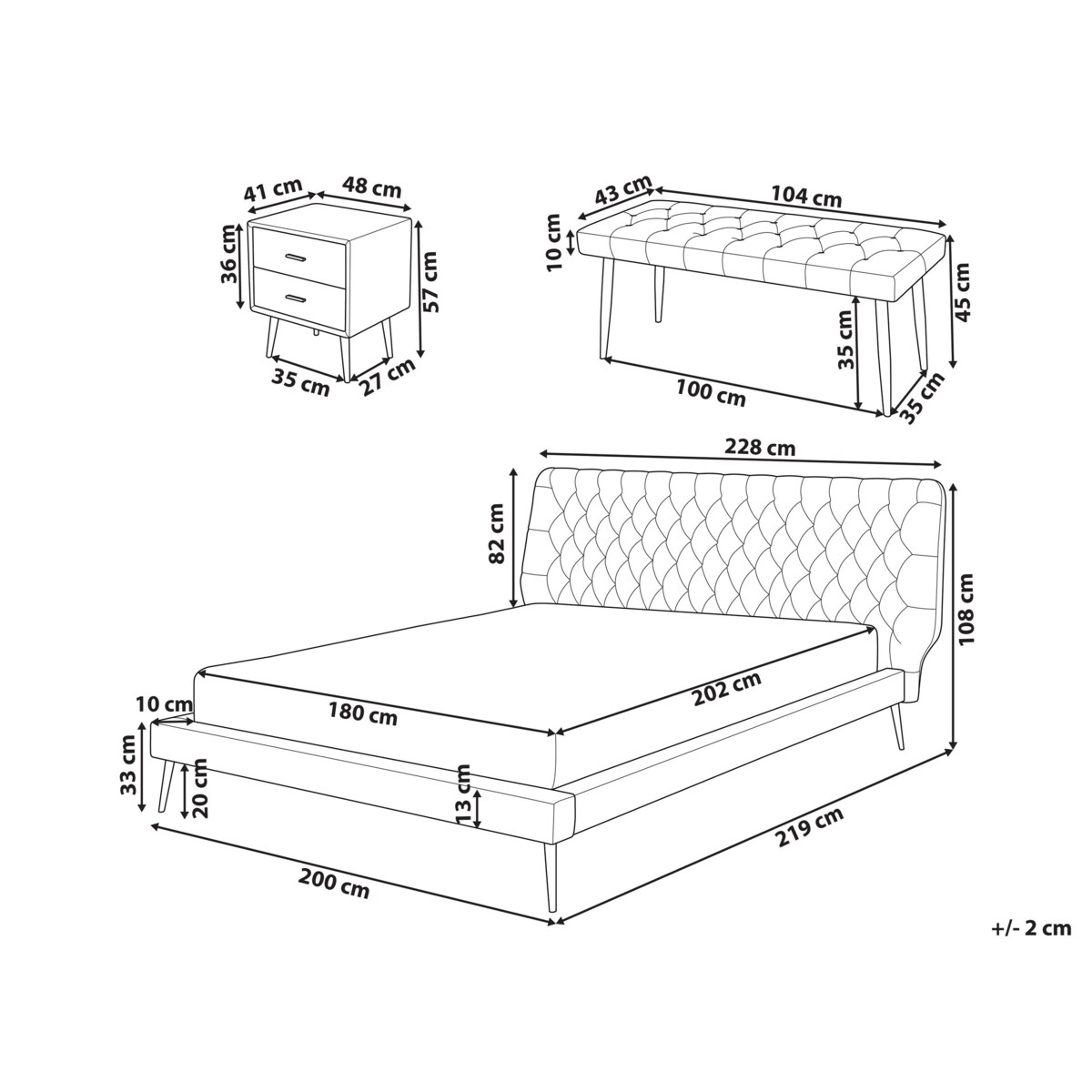 Zestaw mebli do sypialni ekoskóra 180 x 200 cm szary ESSONNE