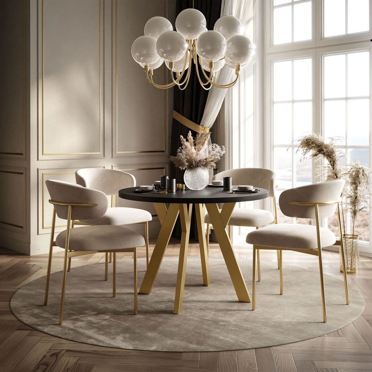 Okrągły stół rozkładany VOLTA MATT, nogi złoty, blat czarny