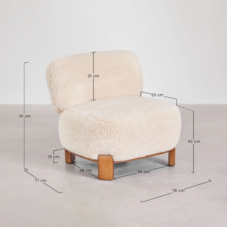 Fotel z drewna kauczukowego i futerka Eldred