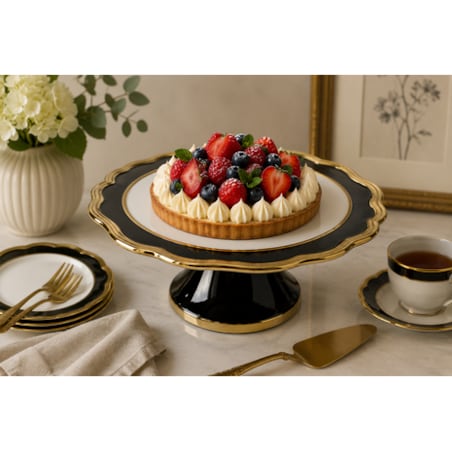 Patera ceramiczna ze złotym paskiem 28x28x12 cm KETO czarna