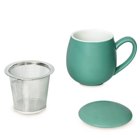 Kubek z zaparzaczem i pokrywką zielony matowy - ekstra zestaw do przygotowania herbaty, naparu, perfekcyjny podarunek prezent dla mamy, taty, babci, dziadka