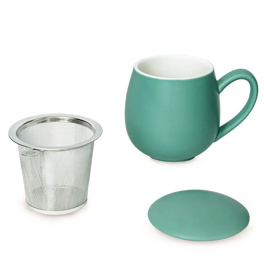 Kubek z zaparzaczem i pokrywką zielony matowy - ekstra zestaw do przygotowania herbaty, naparu, perfekcyjny podarunek prezent dla mamy, taty, babci, dziadka