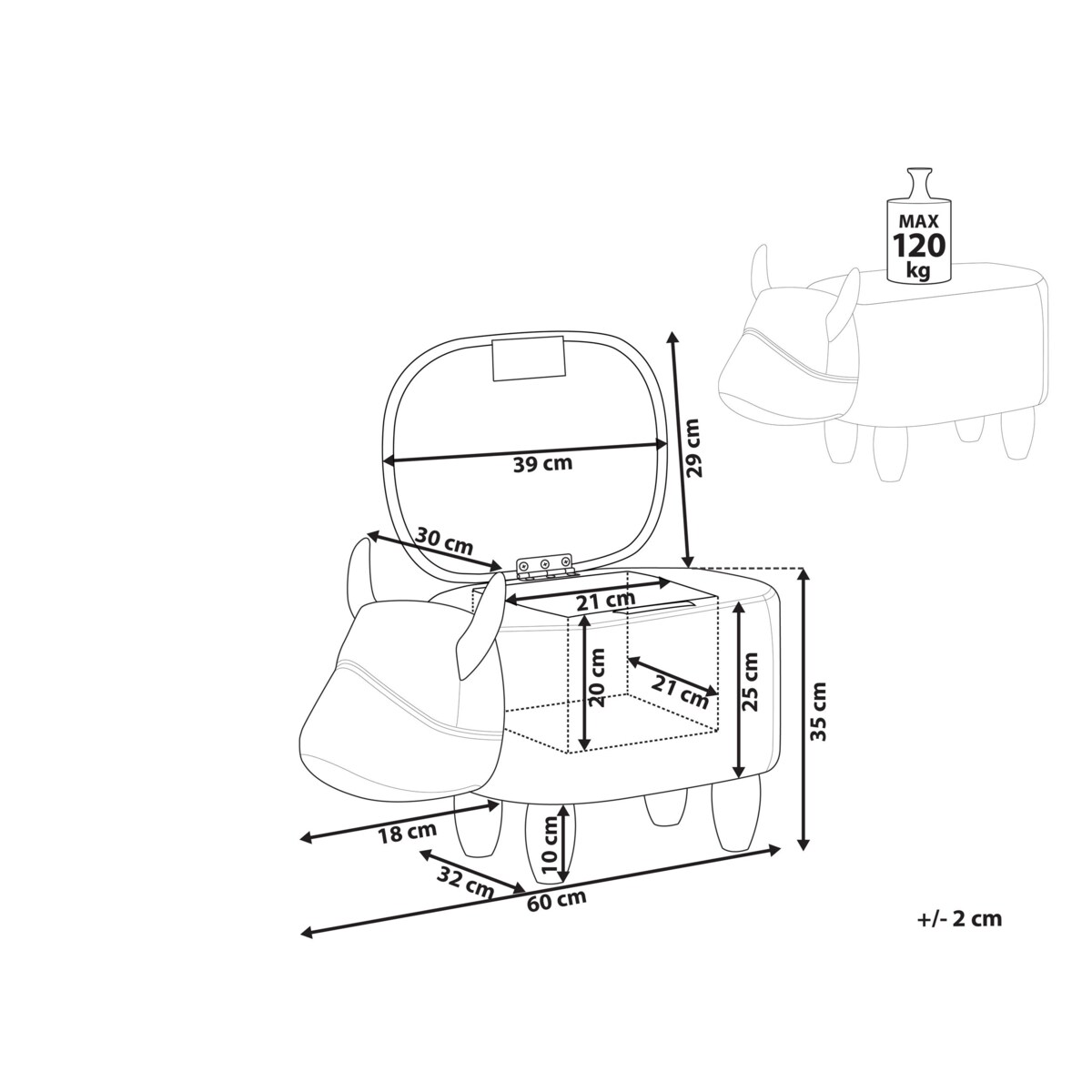 Pufa zwierzak ze schowkiem czarno-biała COW