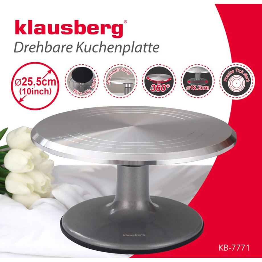 Patera obrotowa do ciast ciasta tortu babeczek 25.5cm KLAUSBERG