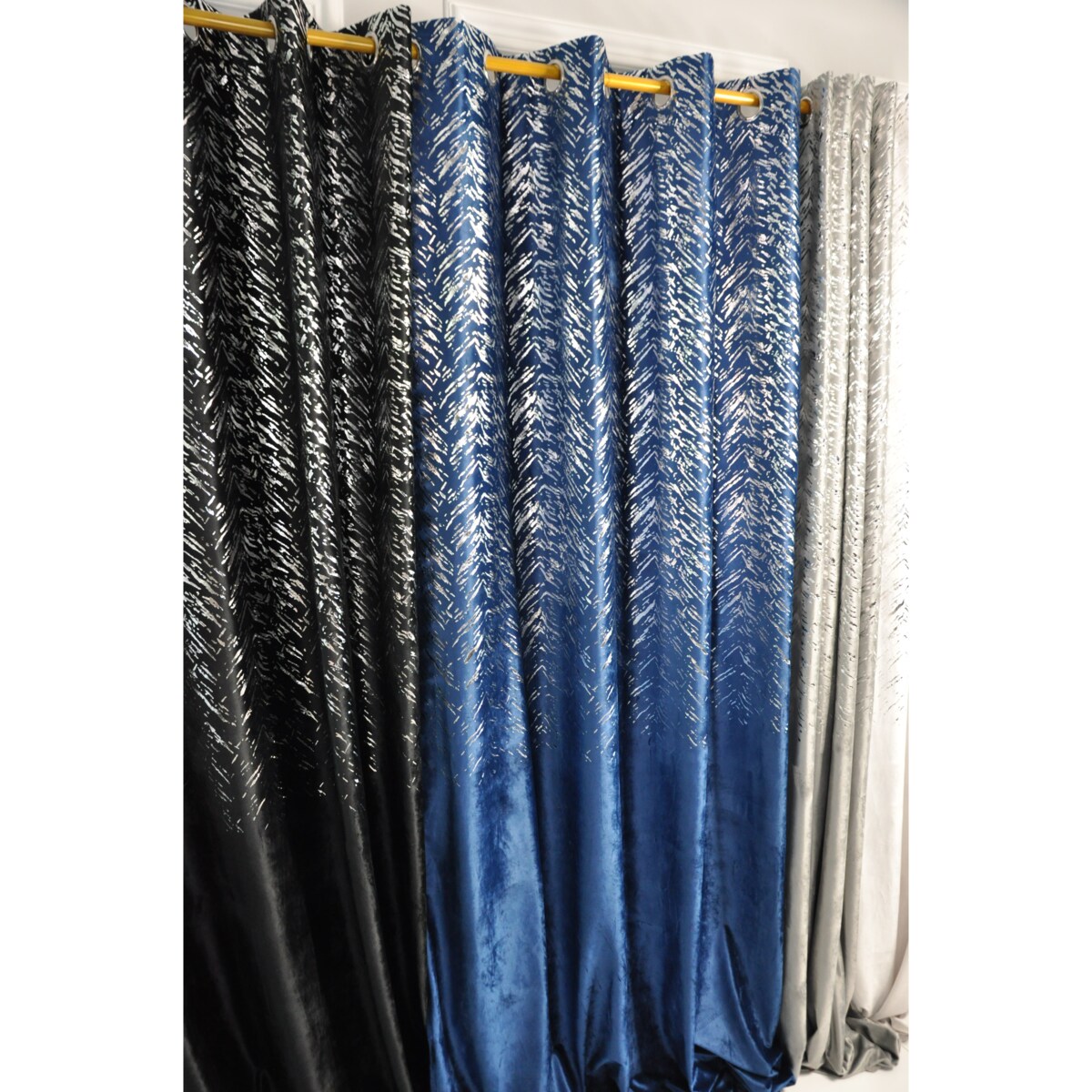 zasłona welurowa "velvet glow" srebrny print 140x250 cm granat