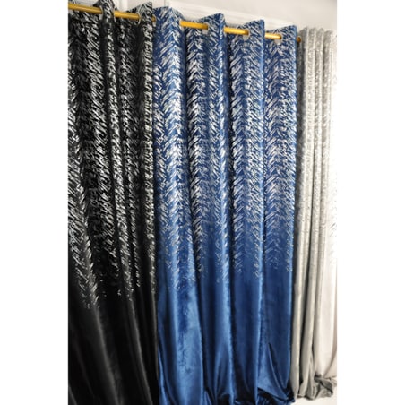 zasłona welurowa "velvet glow" srebrny print 140x250 cm granat