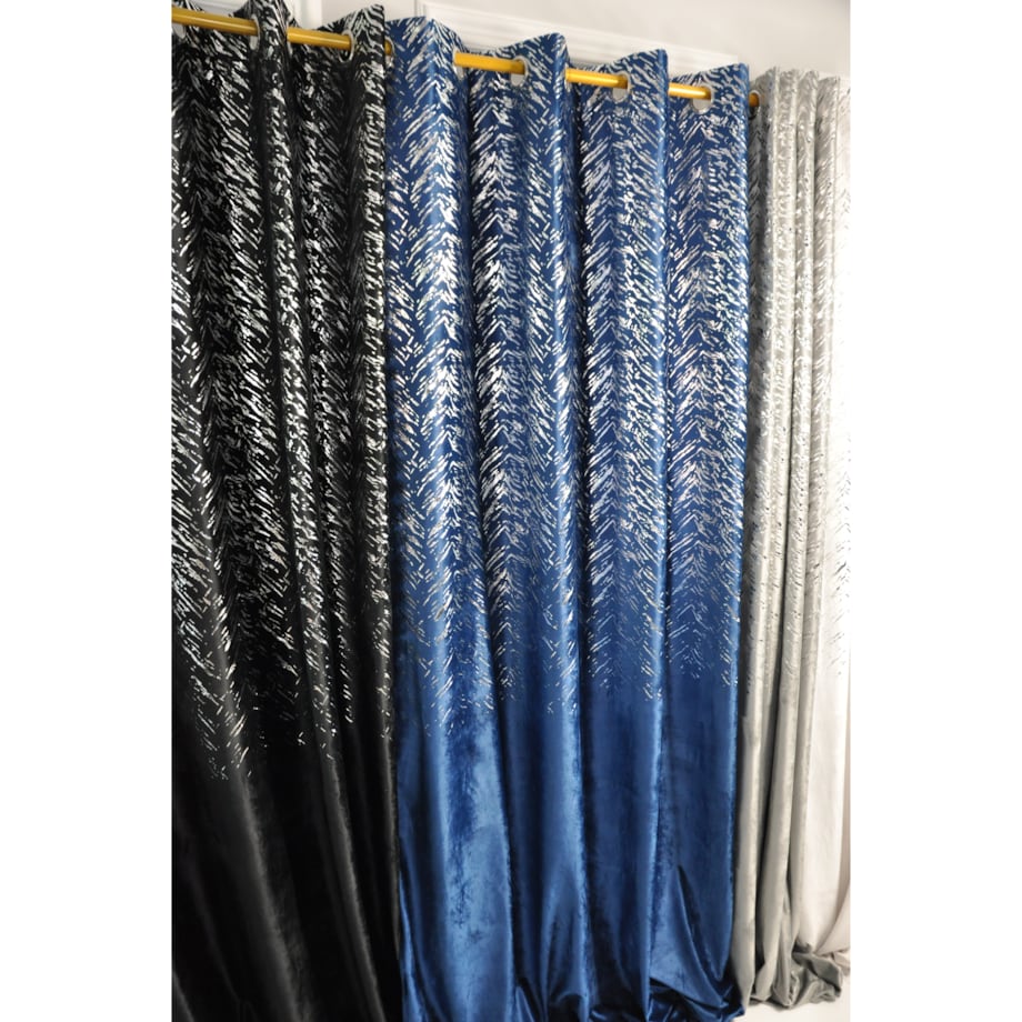 zasłona welurowa "velvet glow" srebrny print 140x250 cm granat