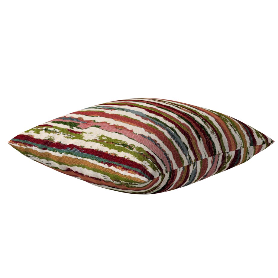 Poszewka Kinga na poduszkę 43x43 czerwono-zielone pasy na kremowym tle