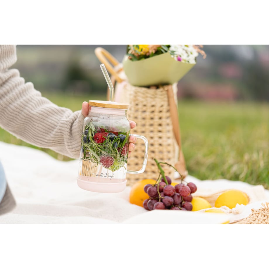 Słoik ze słomką 600 ml różowy Fuori 29842