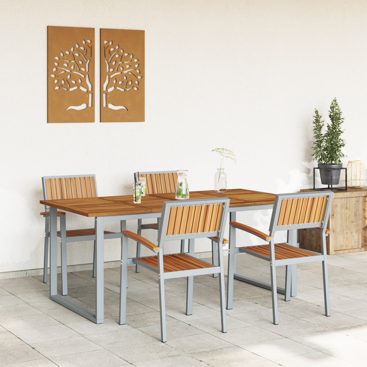 vidaXL Zestaw do jedzenia w ogrodzie 5 elementów Szary aluminium i lite drewno akacjowe